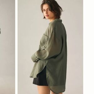 Anthropologie Green Relaxed Button Down Blouse